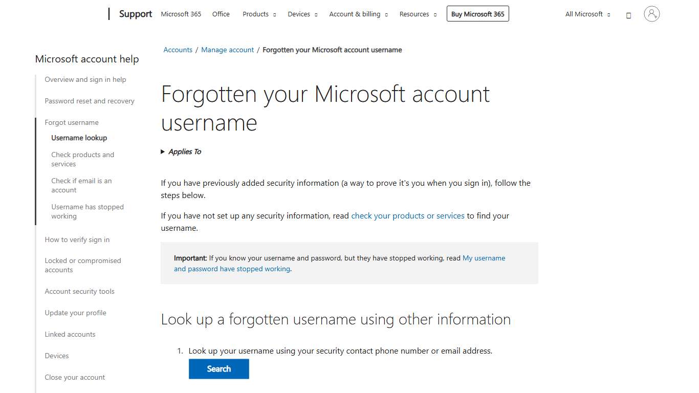 Forgotten your Microsoft account username - Microsoft Support